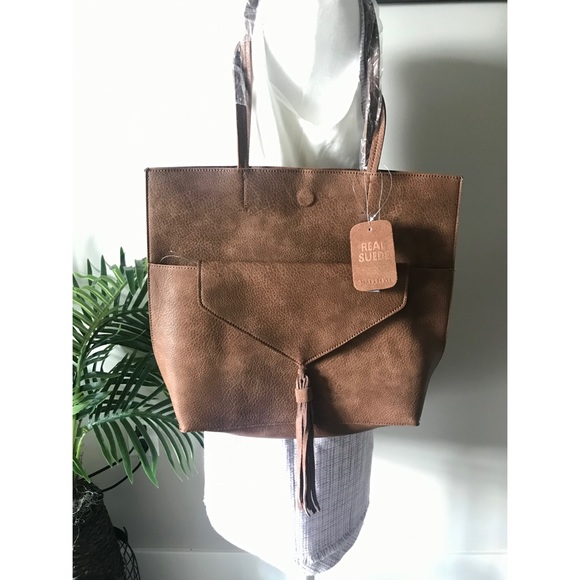 Street Level Suede/Leather Tote - Picture 4 of 7